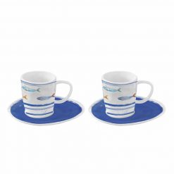 Easy Life Set 2 Porcelain Coffee Cups with saucer 120 ml Bord De Mer