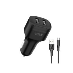 Green  GNCC24TYCBK Car Charger Dual Port Fast charger  + Cable Usb