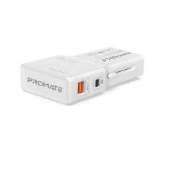 Promate TriPlug-PD20.White Sleek Universal Travel Adapter with 20W Power Delivery & Quick Charge 3.0
