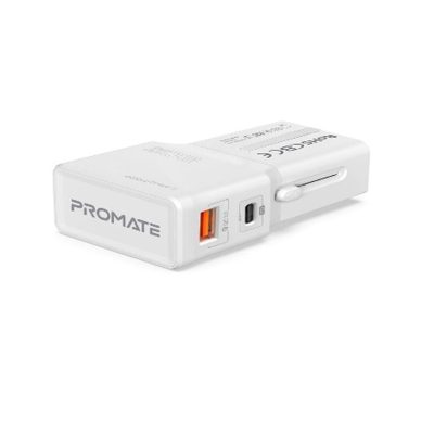 Triplug Promate TriPlug-PD20.White Sleek Universal Travel Adapter With 20W ...