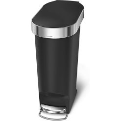 SimpleHuman CW1390 40L Slim Plastic Pedal Bin, Black W/Steel Trim