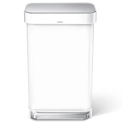 SimpleHuman CW2027 Rectangular Pedal Bin, White Steel, Liner Pocket, 45L