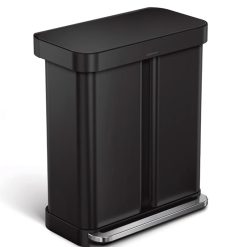 SimpleHuman CW2054 Dual Compartment Pedal Bin, Black Steel, Liner Pocket, 34 & 24L