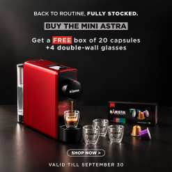 Barista Mini Astra Coffee Machine (Red, Yellow, or Navy Blue) + FREE 1 box of 20 capsules & 1 box of Double Wall Cups