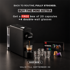 Barista Mini Astra Coffee Machine (Black, Red, Yellow, or Navy) + FREE 1 box of 20 capsules & 1 box of Double Wall Cups