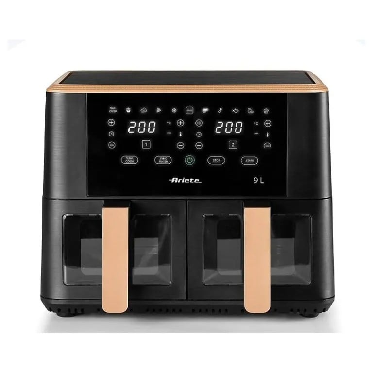 Ariete 4631/01 Dual Air Fryer 9L,2400W, Black/ Pink Gold, Window Door