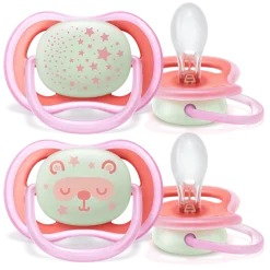 Philips Avent SCF376/22 2 Ultra Air Night Time Soothers 6-18 - Pink