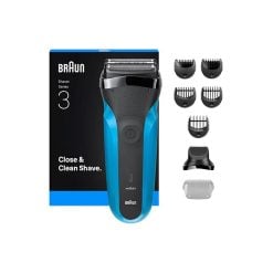 Braun Shaver 310BT Black/Blue – 3-in-1 Electric Shaver and Beard Trimmer