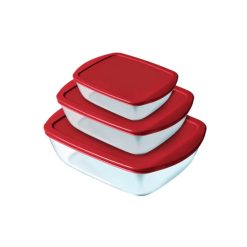 Pyrex PY 913S660 Cook & Store Rectangular with Lid, Set of 3 Red