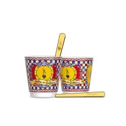 Bialetti BIASETCARCP Dolce&Gabbana's - Set 2 porcelain cups and 2 golden stirrers , Sicilian Cart  “Exclusively at Beytech”