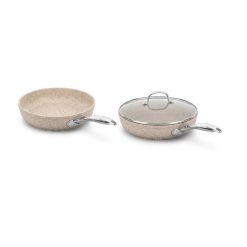 Korkmaz Set of 2 Granita Frypan 28 cm + Frypan 26 cm with Lid