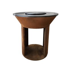 KJ 65223CO Fire Pit with Wood Storage & Handles Corten Rusty
