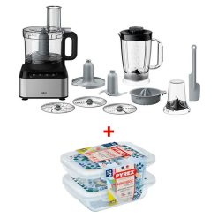 Braun FP3233 Food Processor Silver (FP301BI International Version) + FREE Pyrex 913S678 Set of 2 Green Lunch Boxes