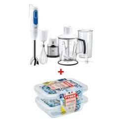 Braun MQ3048 MultiQuick 3 Hummus Hand Blender White + FREE Pyrex 913S678 Set of 2 Green Lunch Boxes