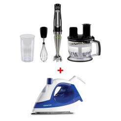 Braun MQ7075X MultiQuick 7 Hand Blender Black (GCC Version) + FREE Kenwood STP01.000 White & Blue Steam Iron