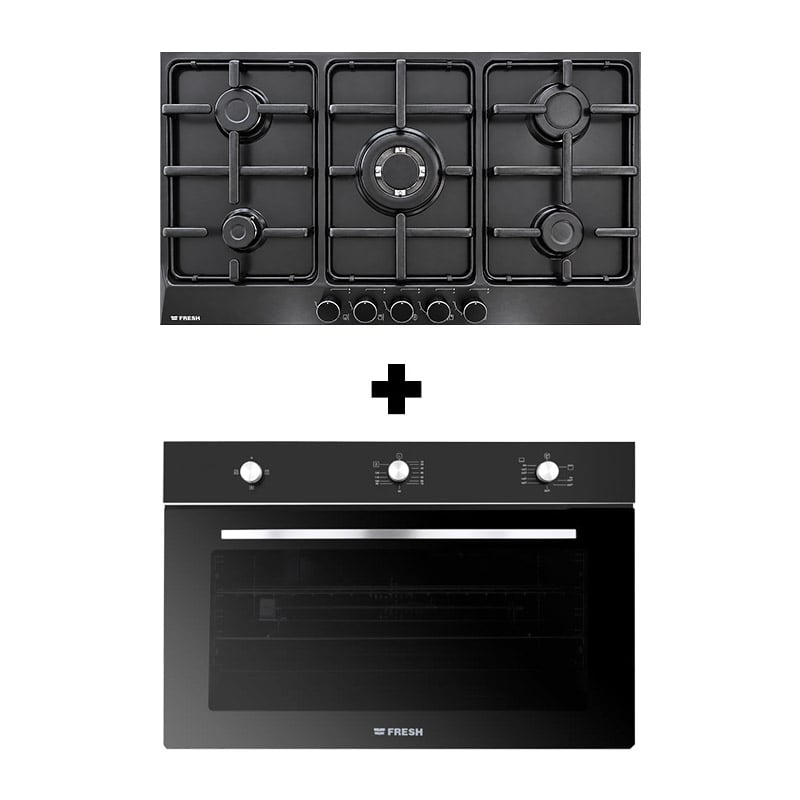 Fresh H90B Built-In Gas Hob 90cm Full Black + Fresh WOVN90FGB Gas Oven 90cm