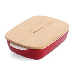 Kitchenaid CC006104-001 Stoneware Rectangular Ceramic Non-Stick Coating Baker with Bamboo Lid, 20 cm
