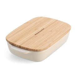Kitchenaid CC006105-001 Stoneware Rectangular Ceramic Non-Stick Coating Baker with Bamboo Lid, 20 cm