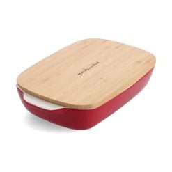 Kitchenaid CC006106-001 Stoneware Rectangular Ceramic Non-Stick Coating Baker with Bamboo Lid, 26 cm