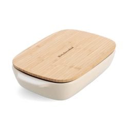 Kitchenaid CC006107-001 Stoneware Rectangular Ceramic Non-Stick Coating Baker with Bamboo Lid, 26 cm