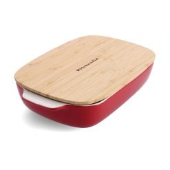Kitchenaid CC006108-001 Stoneware Rectangular Ceramic Non-Stick Coating Baker with Bamboo Lid, 32 cm