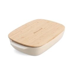 Kitchenaid CC006109-001 Stoneware Rectangular Ceramic Non-Stick Coating Baker with Bamboo Lid, 32 cm
