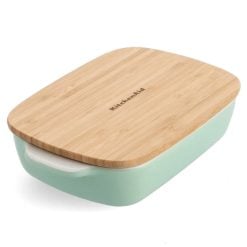 Kitchenaid CC007424-001 Stoneware Rectangular Ceramic Non-Stick Coating Baker with Bamboo Lid, 20 cm