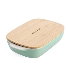 Kitchenaid CC007425-001 Stoneware Rectangular Ceramic Non-Stick Coating Baker with Bamboo Lid, 26 cm