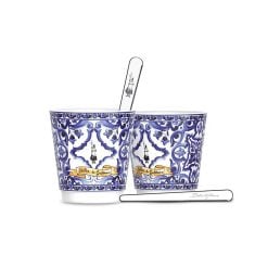 Bialetti BIASETBLUCP Dolce&Gabbana's - Set 2 porcelain cups and 2 silver stirrers Blue Mediterraneo  “Exclusively at Beytech”