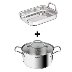 Tefal B8644474 Intuition Stainless Steel Stockpot, 20 cm Tefal J1550114 Emotion Stainless Steel Oven Dish, 29 × 21.5 cm