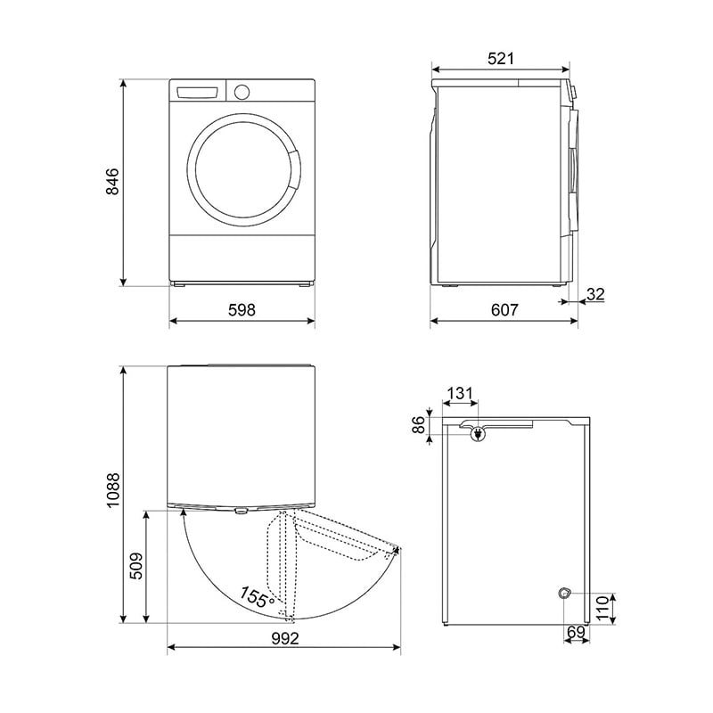 Smeg DNP83SLIN 8 KG Dryer w/Steam White - Image 3