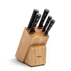 Tefal K232S574 5-Knives Wooden Block Set - Stainless Steel