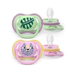 Philips Avent SCF087/13 2 Ultra Air design Soothers Leaf/CAtt 6-18m - Girl