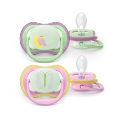 Philips Avent SCF376/29 2 Ultra Air Night Soothers 6-18m - Girl